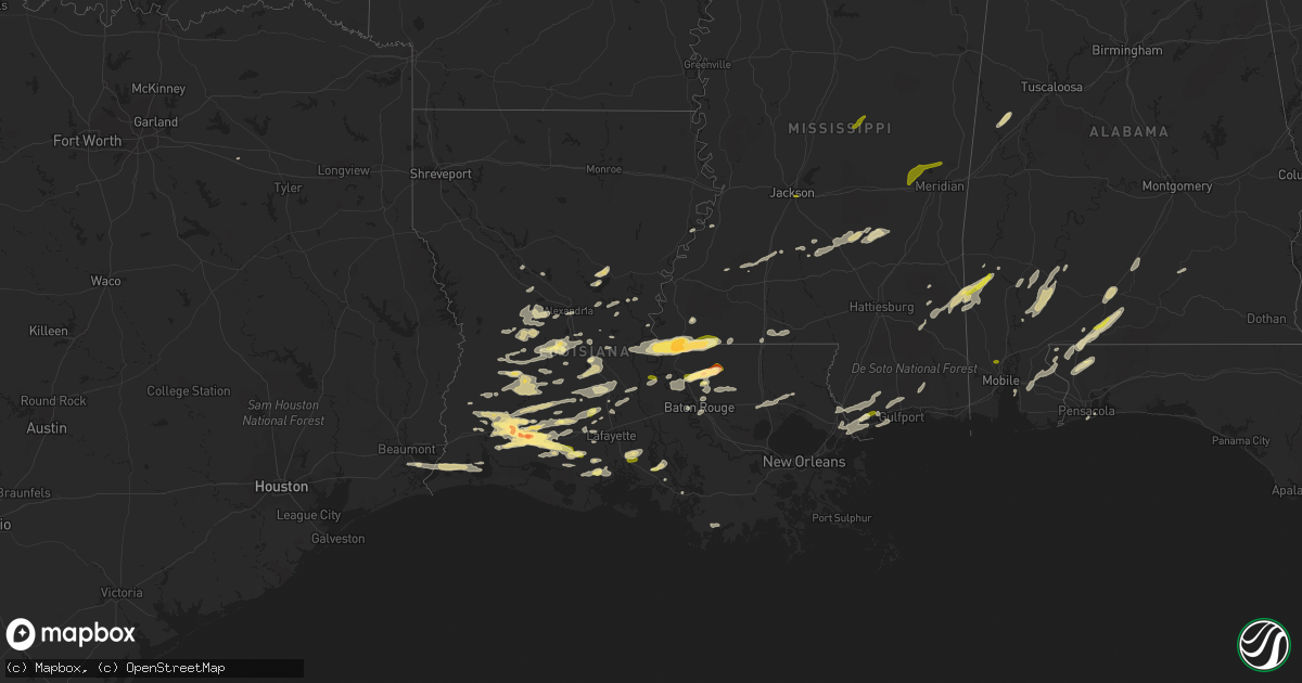 Hail map in Louisiana on February 15, 2016