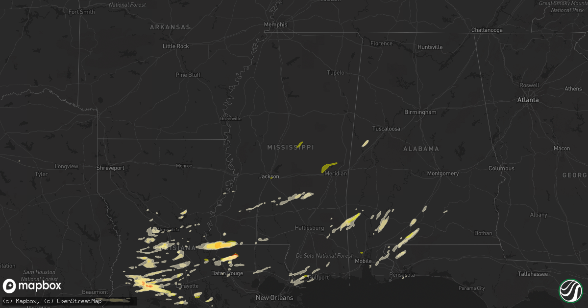 Hail map in Mississippi on February 15, 2016