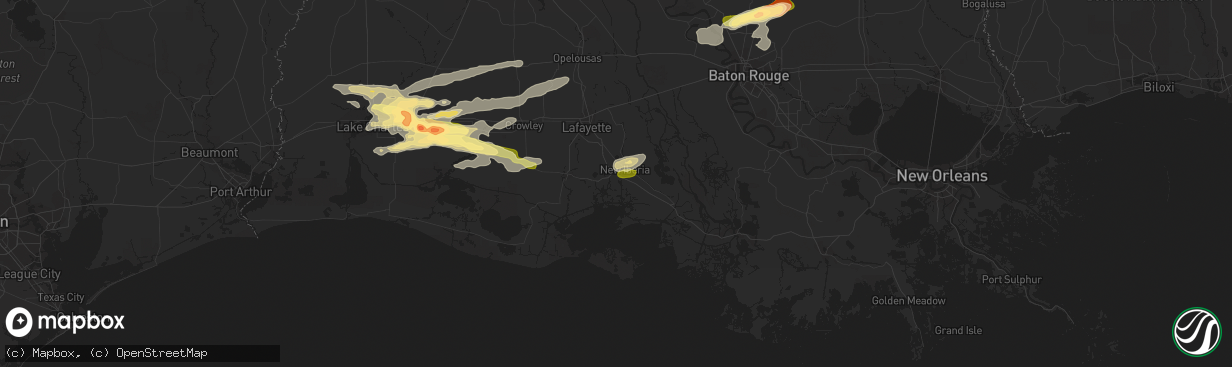 Hail map in New Iberia, LA on February 15, 2016