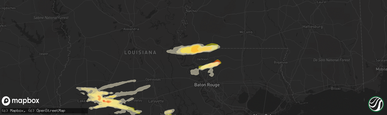 Hail map in Saint Francisville, LA on February 15, 2016