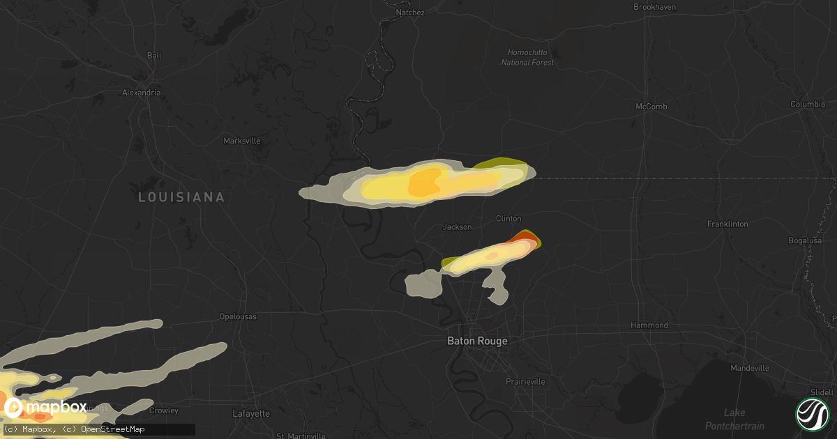 Hail map in Saint Francisville, LA on February 15, 2016