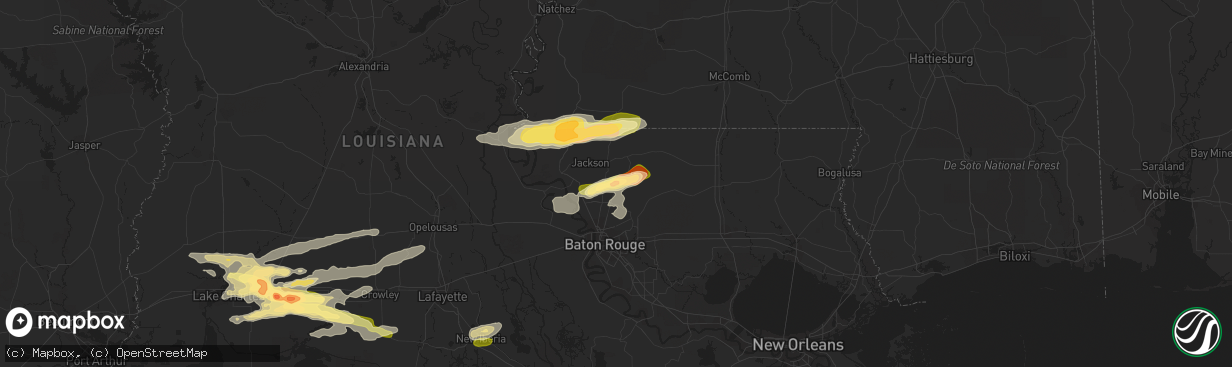 Hail map in Slaughter, LA on February 15, 2016