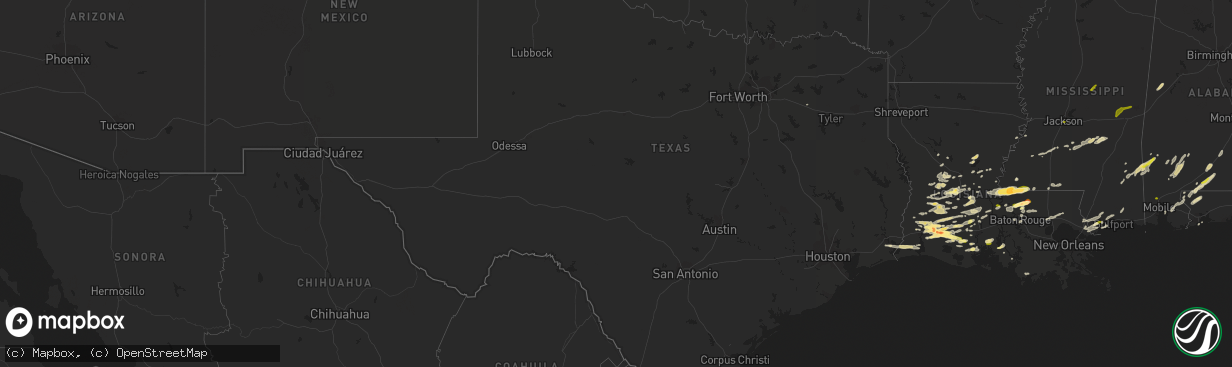 Hail map in Texas on February 15, 2016