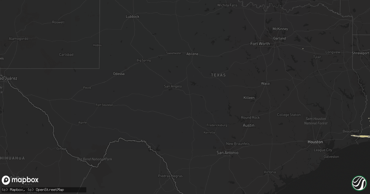 Hail map in Texas on February 15, 2016