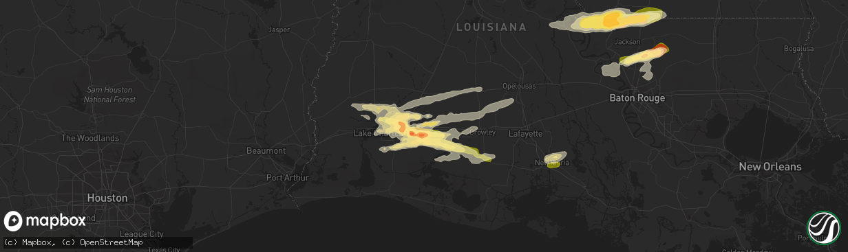 Hail map in Welsh, LA on February 15, 2016