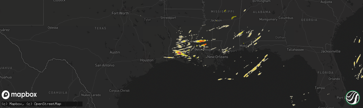 Hail map on February 15, 2016