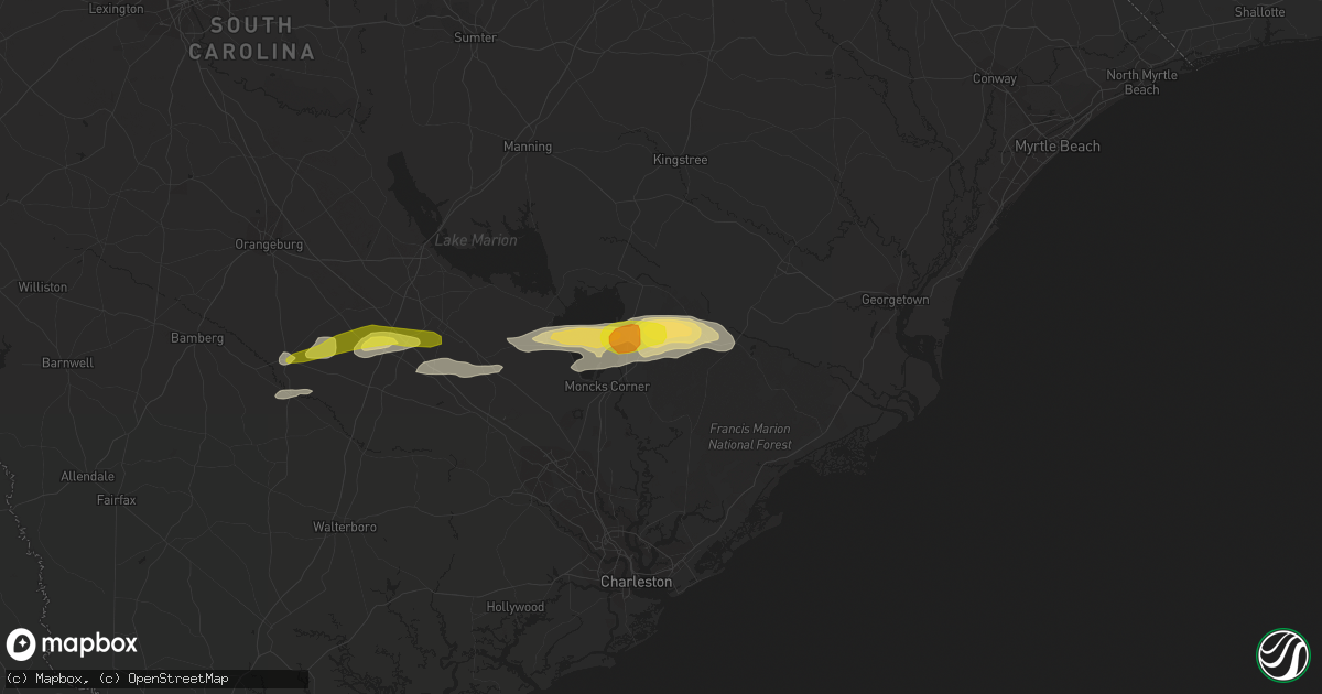 Hail map in Bonneau, SC on February 15, 2017