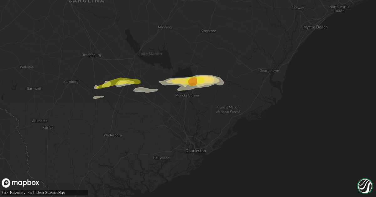 Hail map in Moncks Corner, SC on February 15, 2017