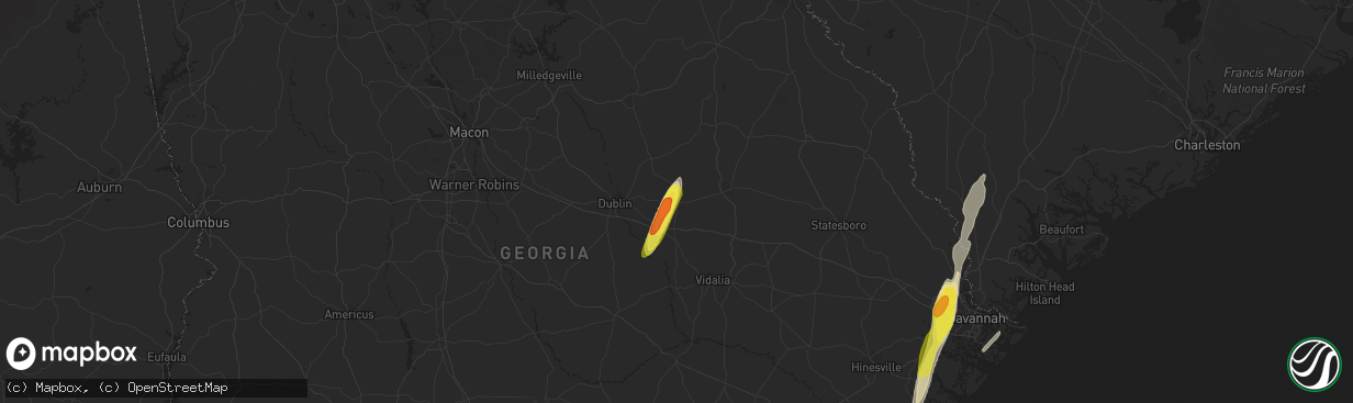 Hail map in Adrian, GA on February 15, 2021