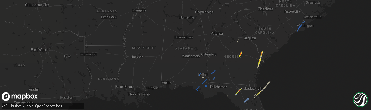 Hail map in Alabama on February 15, 2021