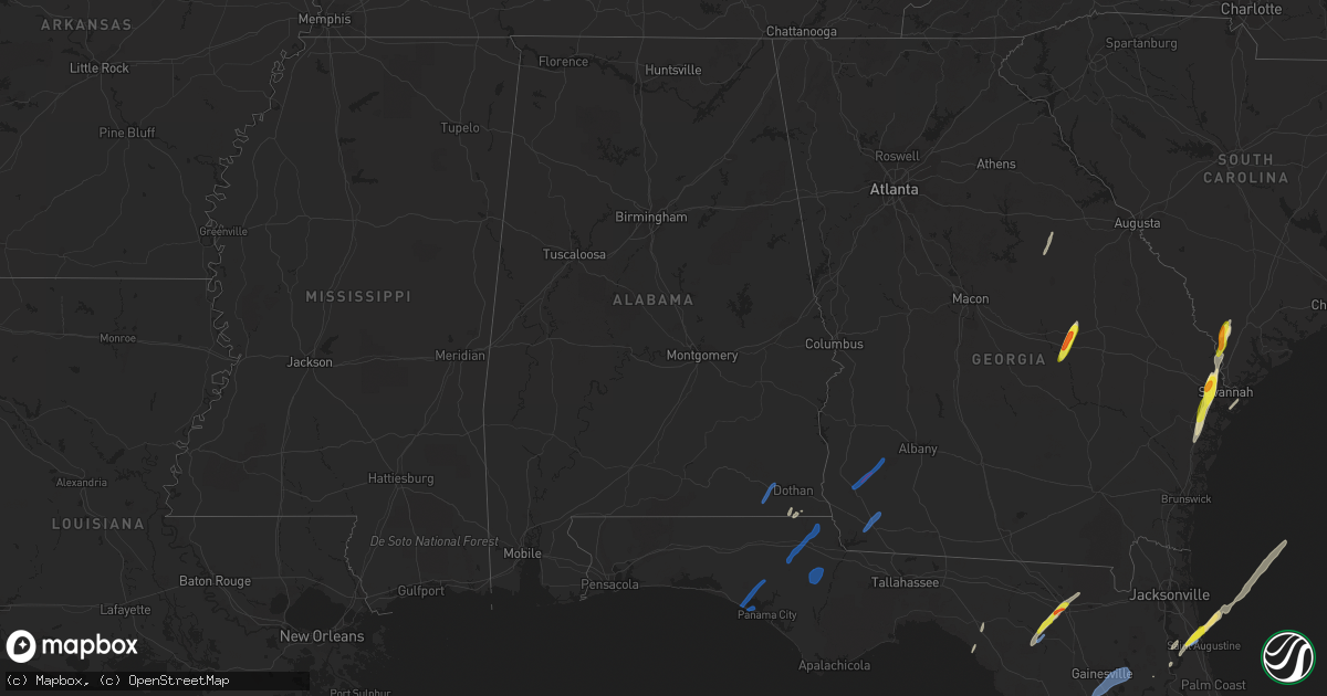 Hail map in Alabama on February 15, 2021