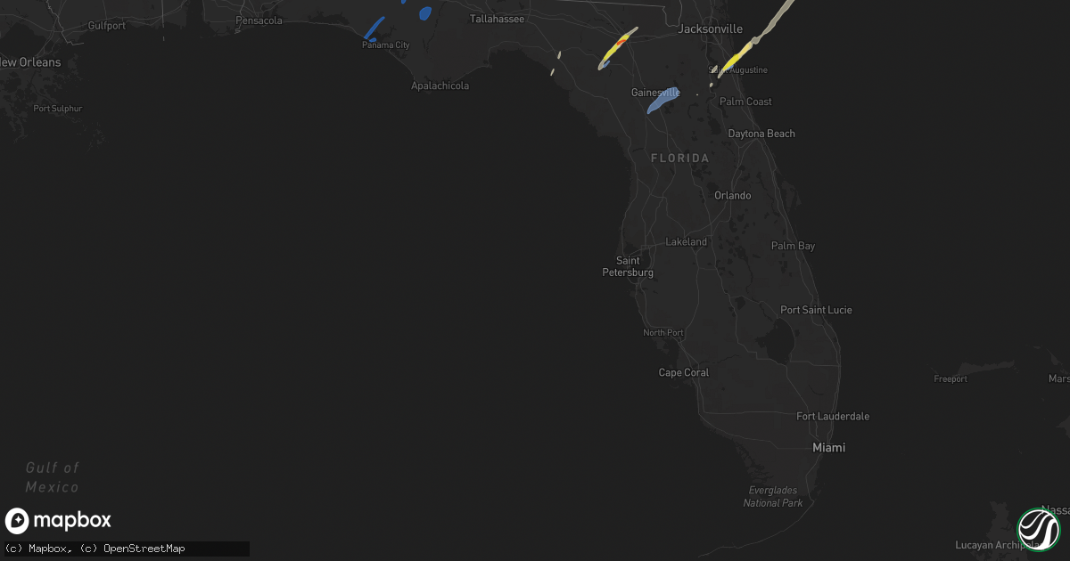 Hail map in Florida on February 15, 2021