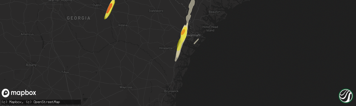 Hail map in Midway, GA on February 15, 2021