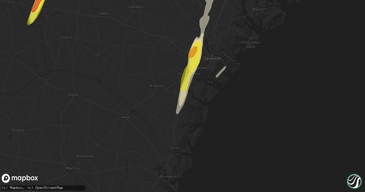 Hail map in Midway, GA on February 15, 2021