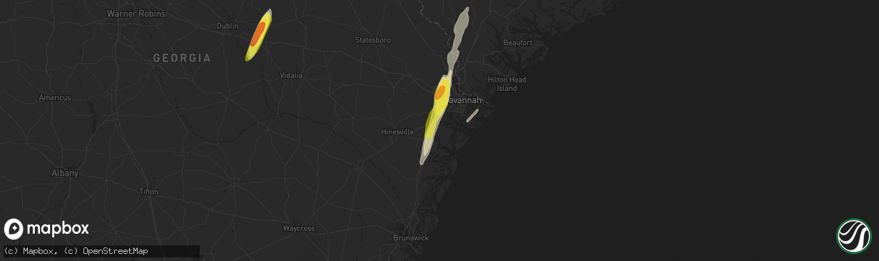 Hail map in Richmond Hill, GA on February 15, 2021