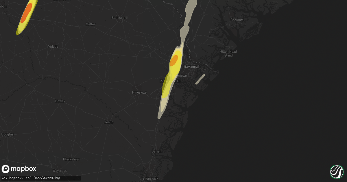 Hail map in Richmond Hill, GA on February 15, 2021