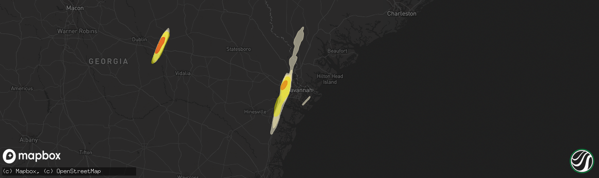 Hail map in Savannah, GA on February 15, 2021