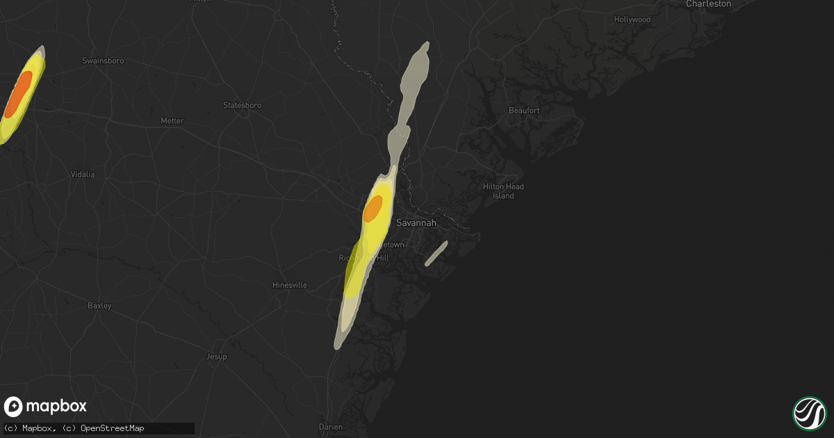 Hail map in Savannah, GA on February 15, 2021