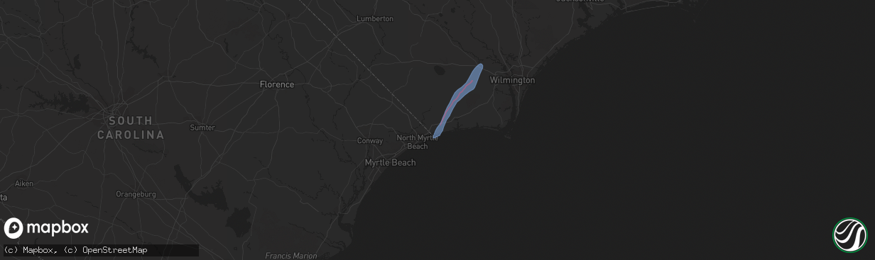 Hail map in Sunset Beach, NC on February 15, 2021