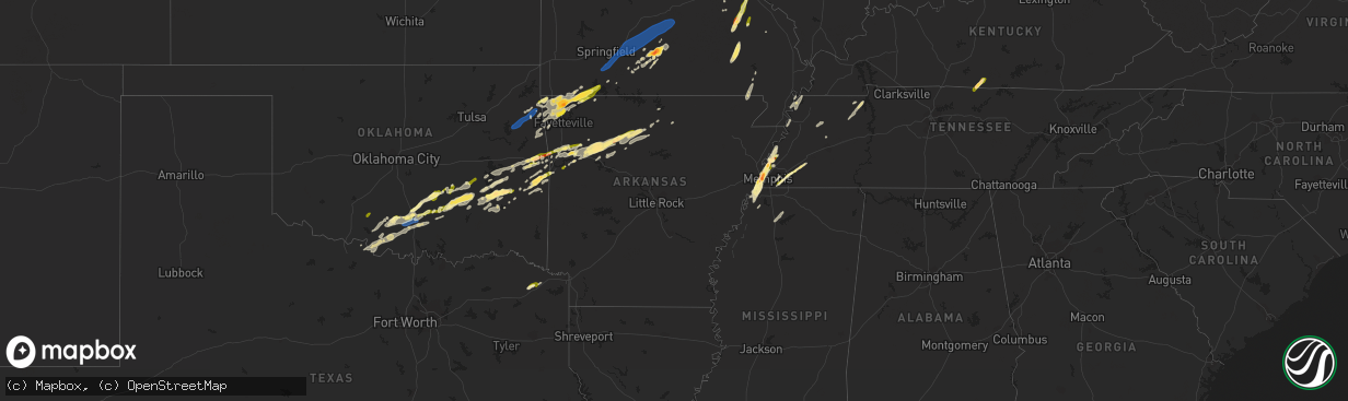 Hail map in Arkansas on February 15, 2023