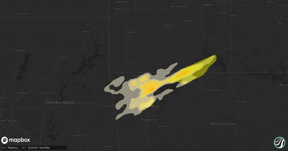 Hail map in Bella Vista, AR on February 15, 2023
