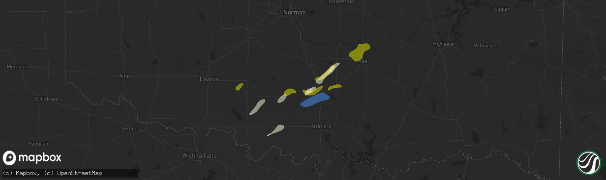 Hail map in Comanche, OK on February 15, 2023