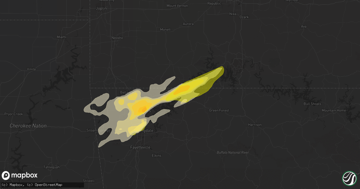 Hail map in Eureka Springs, AR on February 15, 2023