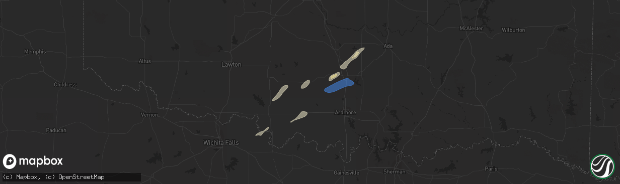 Hail map in Henrietta, TX on February 15, 2023