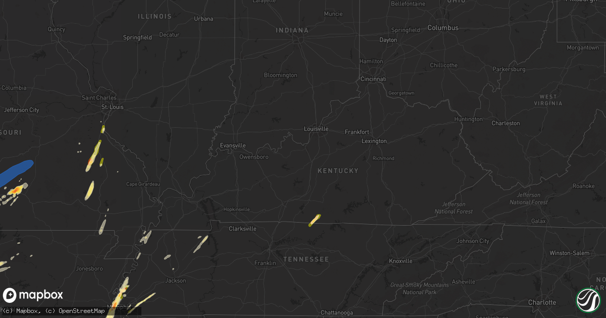 Hail map in Kentucky on February 15, 2023