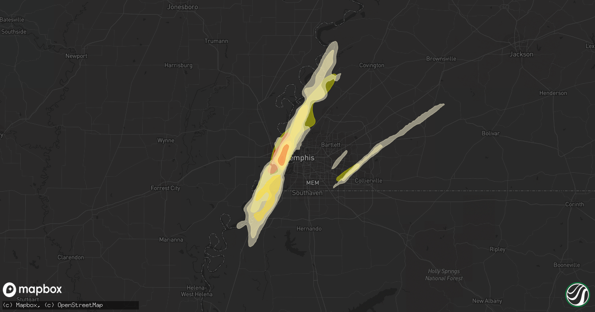 Hail map in Memphis, TN on February 15, 2023