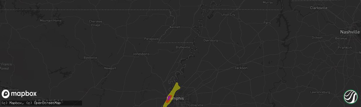 Hail map in Millington, TN on February 15, 2023