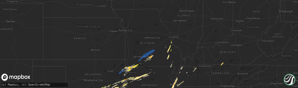 Hail map in Missouri on February 15, 2023