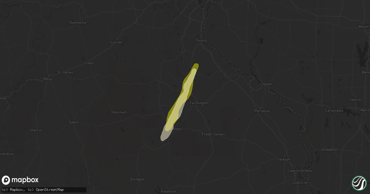 Hail map in Park Hills, MO on February 15, 2023