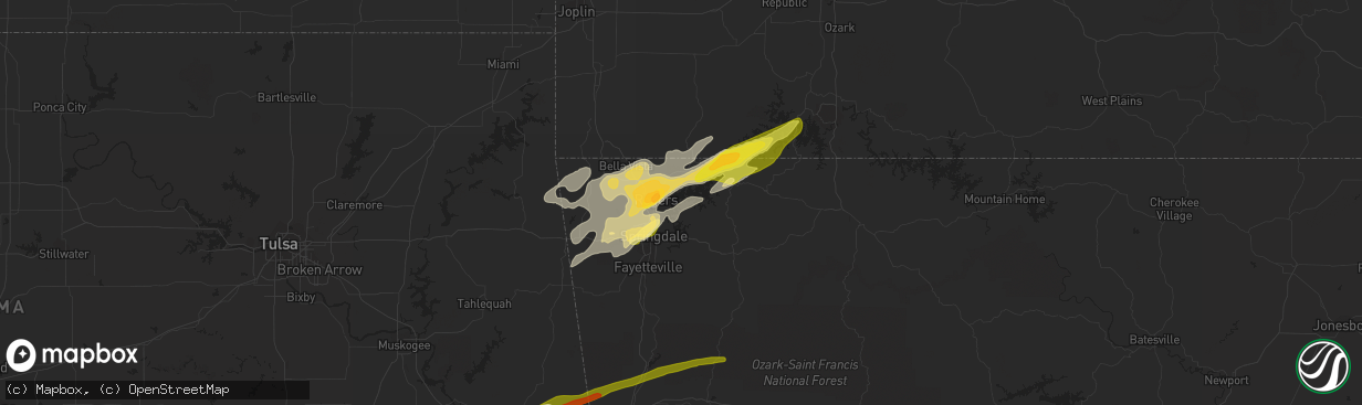 Hail map in Rogers, AR on February 15, 2023