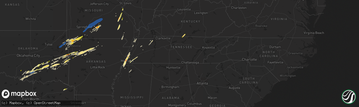 Hail map in Tennessee on February 15, 2023