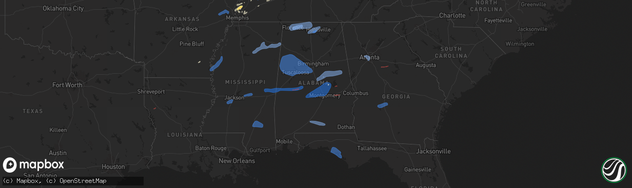 Hail map in Alabama on February 15, 2025