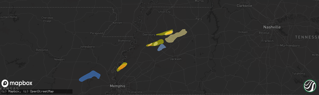 Hail map in Alamo, TN on February 15, 2025