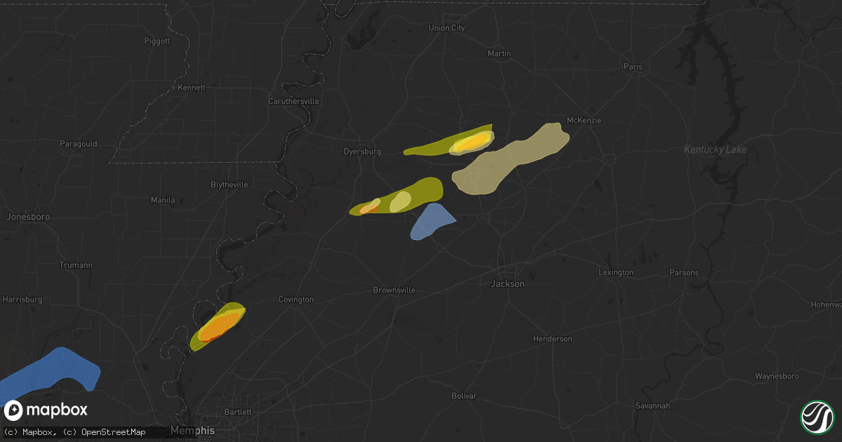 Hail map in Alamo, TN on February 15, 2025