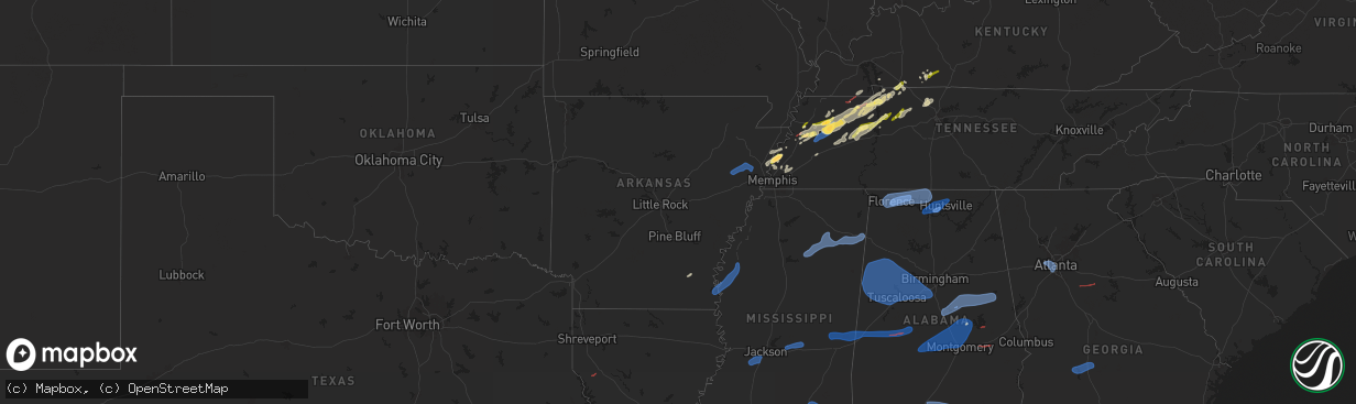 Hail map in Arkansas on February 15, 2025