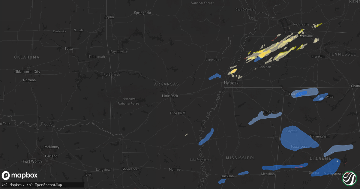 Hail map in Arkansas on February 15, 2025