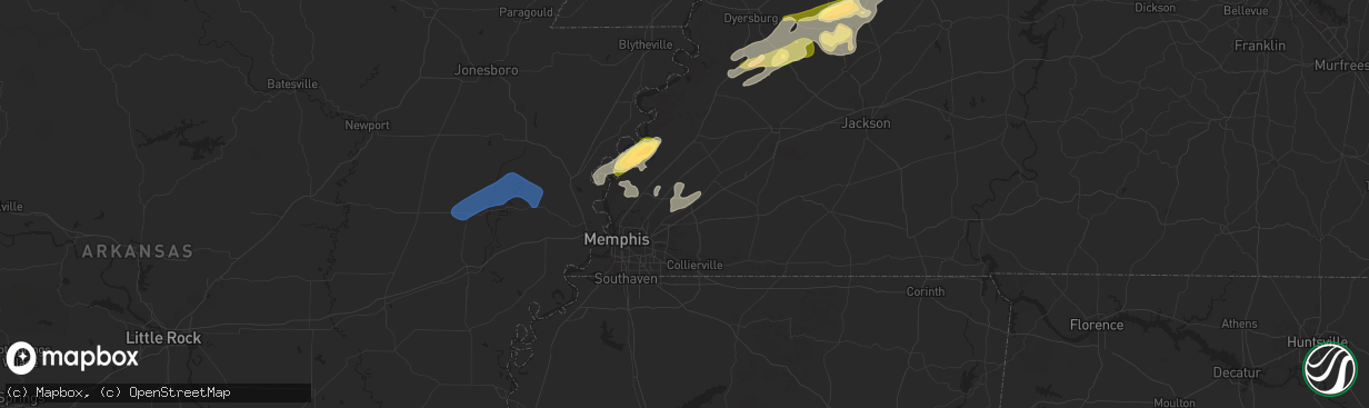 Hail map in Arlington, TN on February 15, 2025