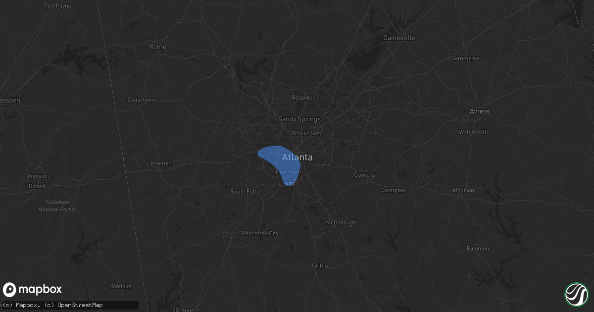 Hail map in Atlanta, GA on February 15, 2025