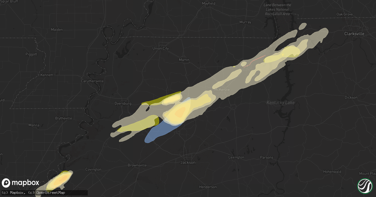 Hail map in Bradford, TN on February 15, 2025