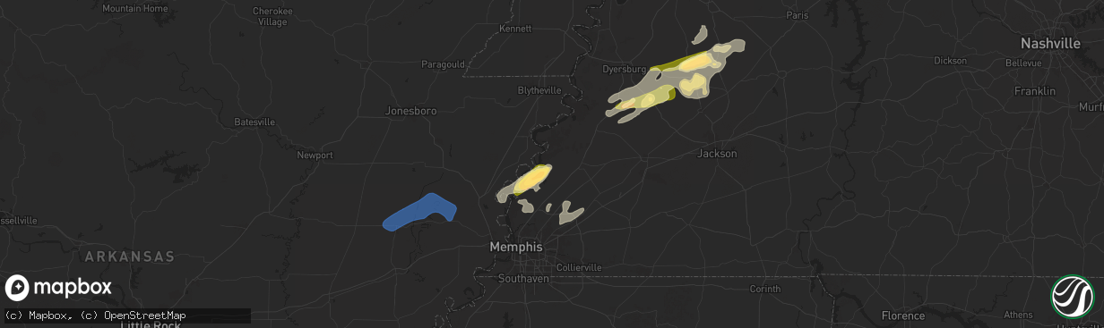 Hail map in Burlison, TN on February 15, 2025