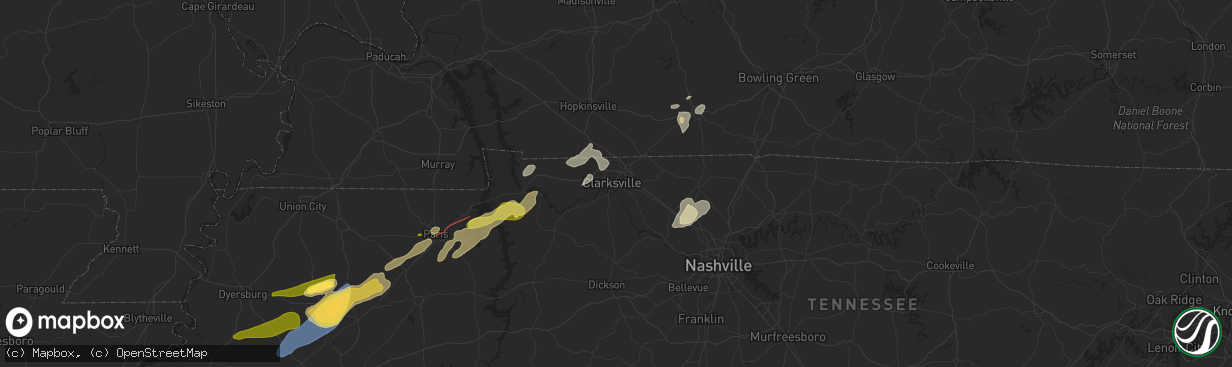 Hail map in Clarksville, TN on February 15, 2025