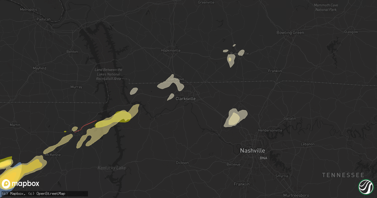 Hail map in Clarksville, TN on February 15, 2025