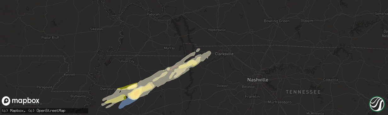 Hail map in Dover, TN on February 15, 2025