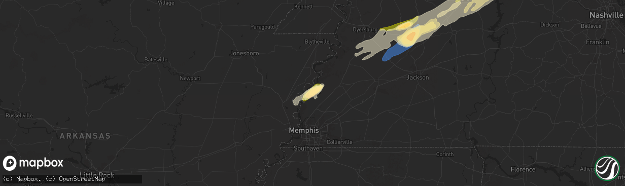 Hail map in Drummonds, TN on February 15, 2025