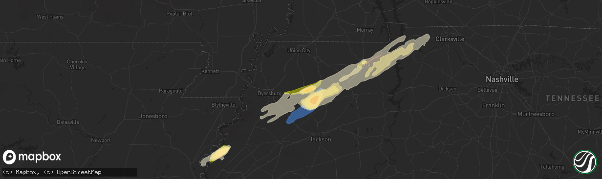 Hail map in Dyer, TN on February 15, 2025