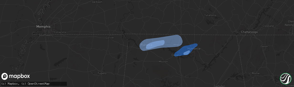 Hail map in Florence, AL on February 15, 2025